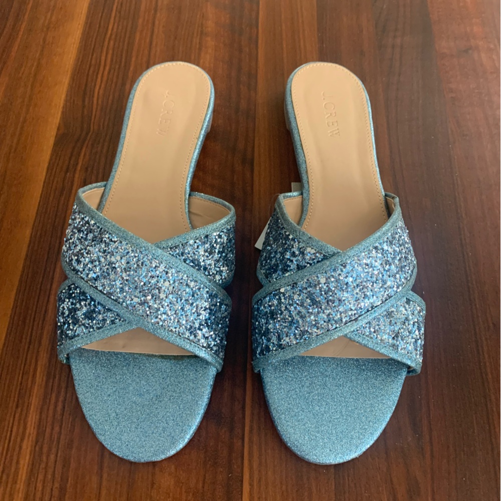 J. Crew Sparkling Blue Slide Sandals